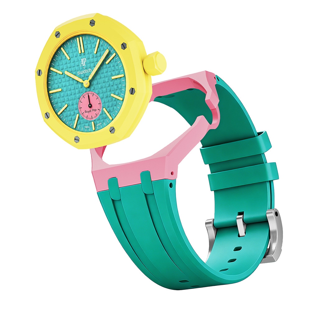 Silikonirannekkeen ja suojakotelon AP x Swatch Royal Pop 3 O'clock - Vaaleanpunainen/Vihreä