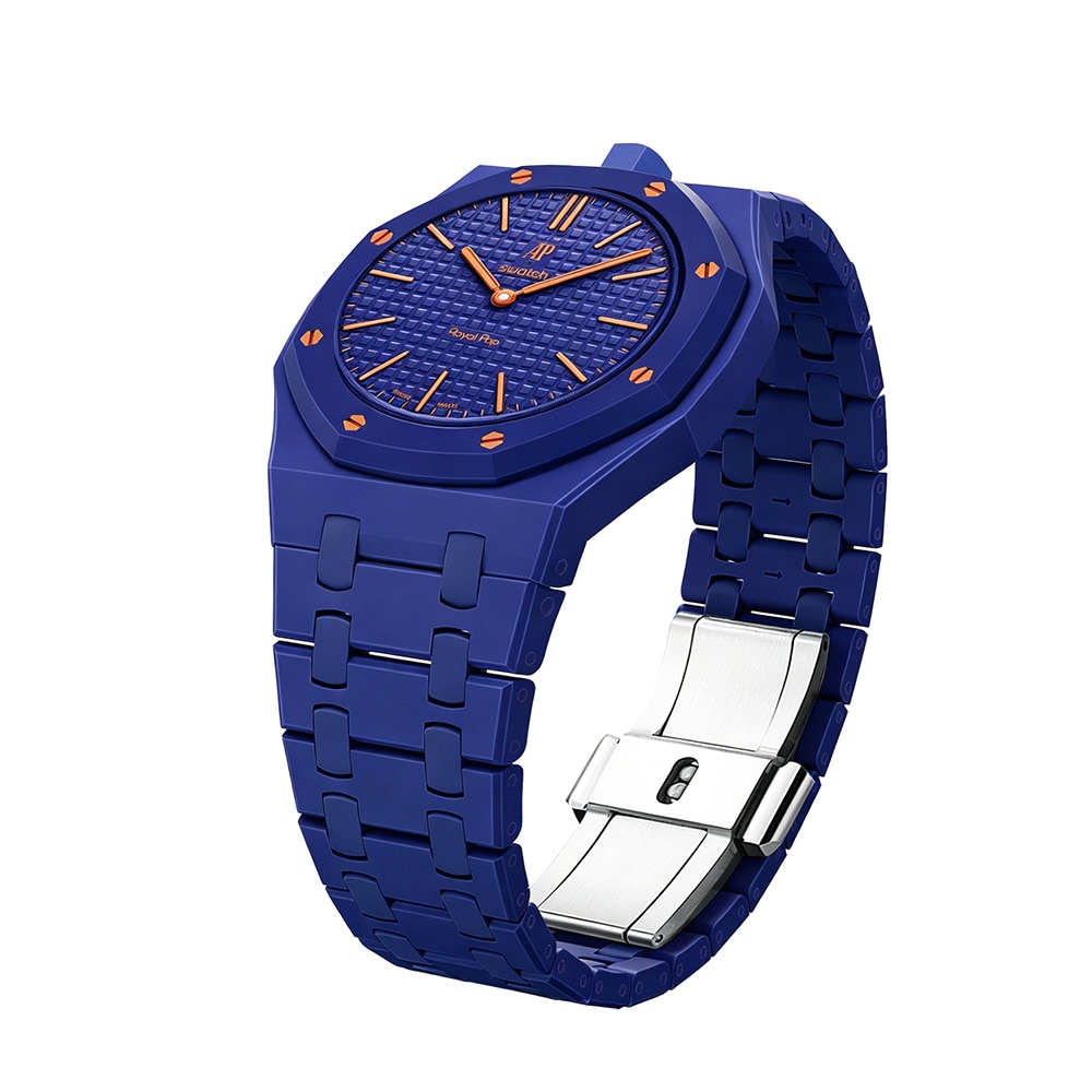 Biokeraaminen rannekoru ja suojakotelo AP x Swatch Royal Pop 12 O'clock - Sininen
