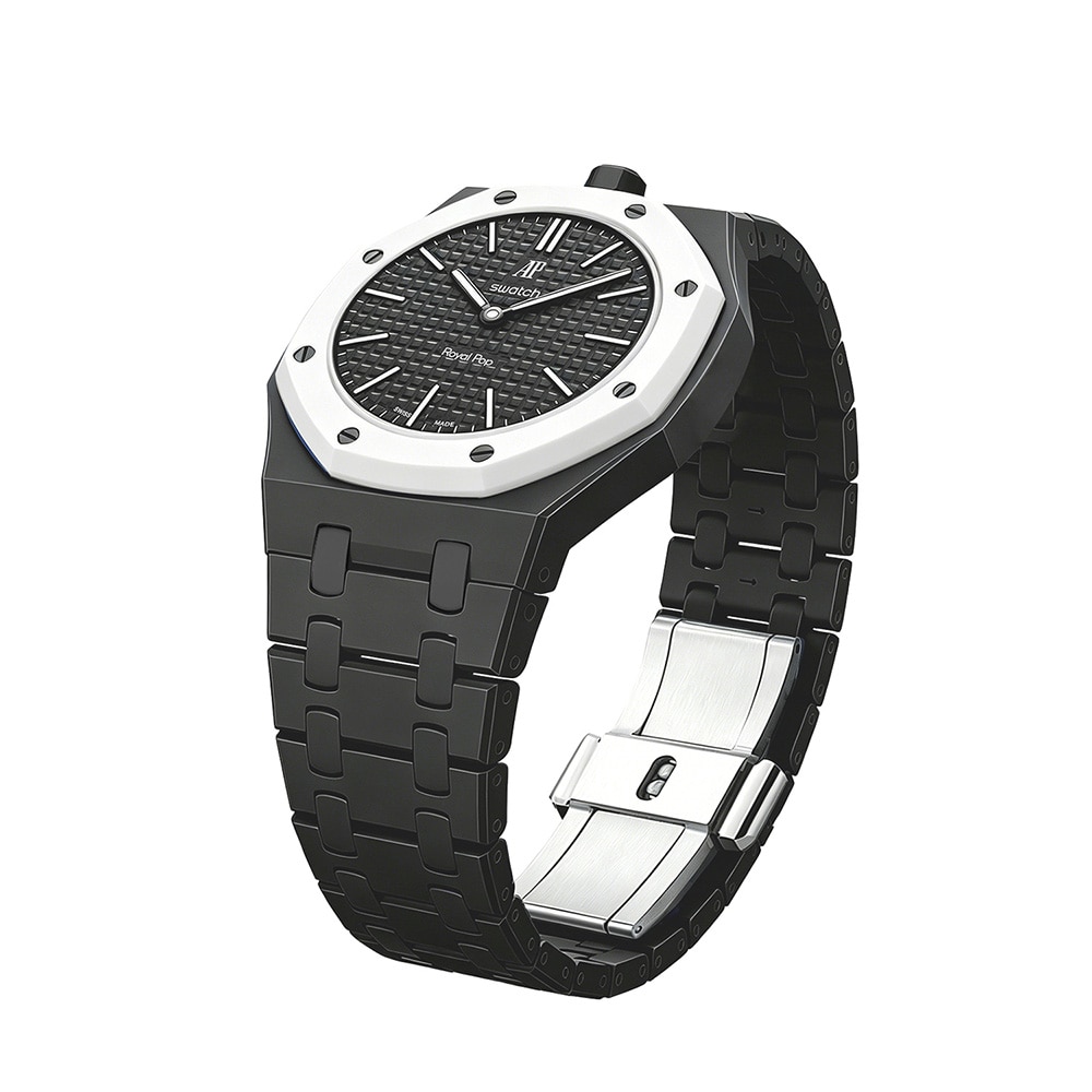 Biokeraaminen rannekoru ja suojakotelo AP x Swatch Royal Pop 12 O'clock - Svart