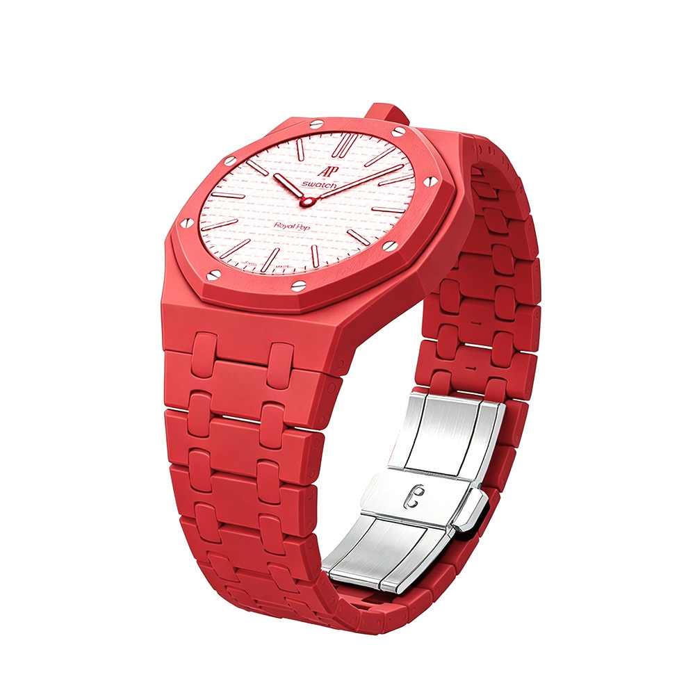 Biokeraaminen rannekoru ja suojakotelo AP x Swatch Royal Pop 12 O'clock - Punainen