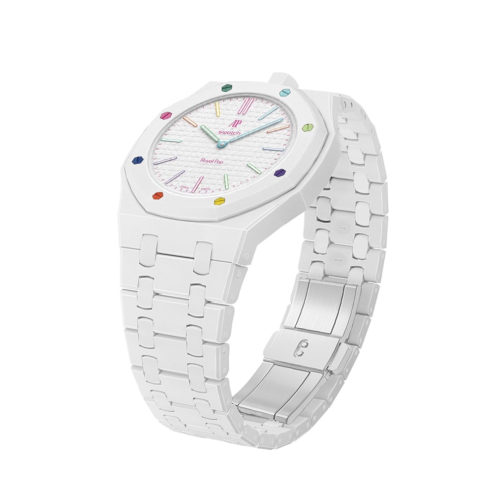 Biokeraaminen rannekoru ja suojakotelo AP x Swatch Royal Pop 12 O'clock - Valkoinen