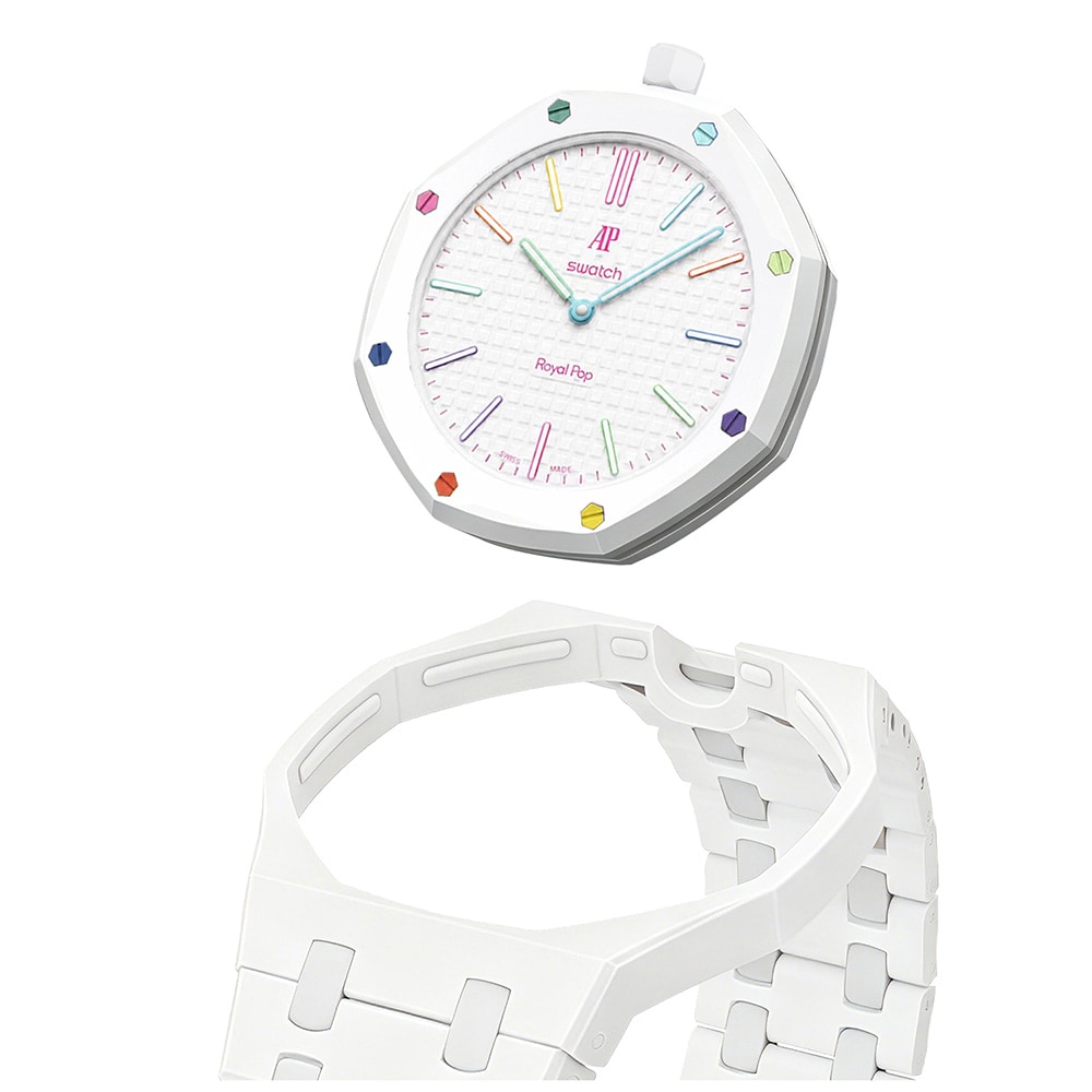 Biokeraaminen rannekoru ja suojakotelo AP x Swatch Royal Pop 12 O'clock - Valkoinen