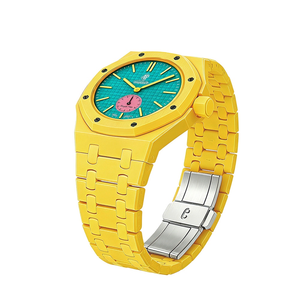 Biokeraaminen rannekoru ja suojakotelo AP x Swatch Royal Pop 3 O'clock - Keltainen