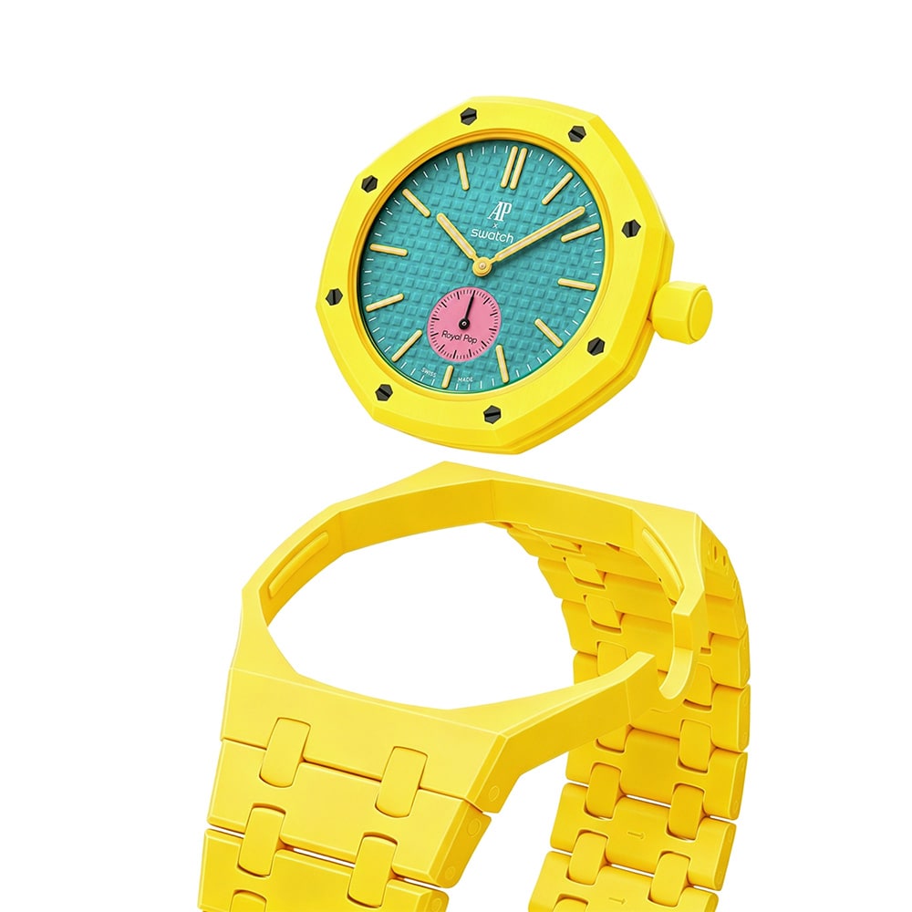Biokeraaminen rannekoru ja suojakotelo AP x Swatch Royal Pop 3 O'clock - Keltainen