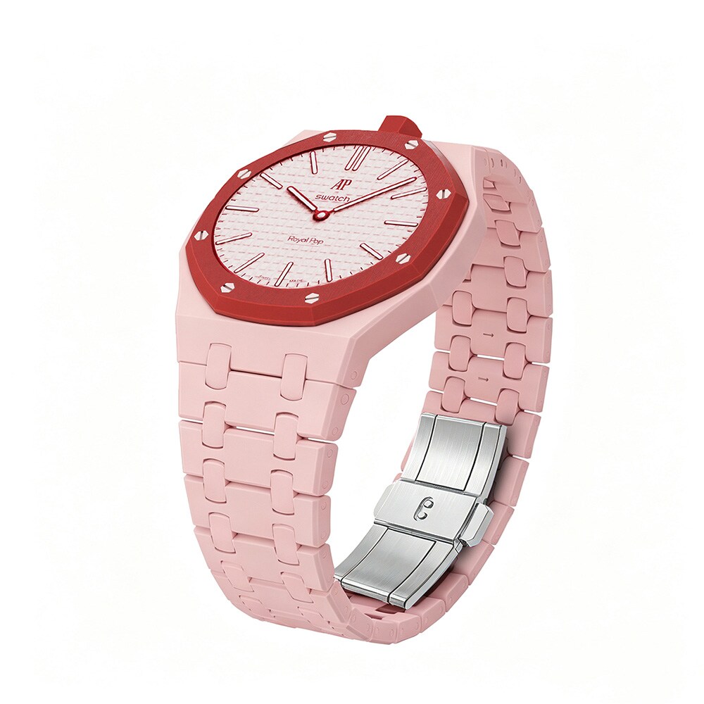 Biokeraaminen rannekoru ja suojakotelo AP x Swatch Royal Pop 12 O'clock - Rose -mallille