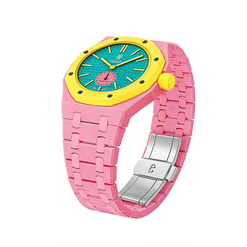 Biokeraaminen rannekoru ja suojakotelo AP x Swatch Royal Pop 3 O'clock - Vaaleanpunainen