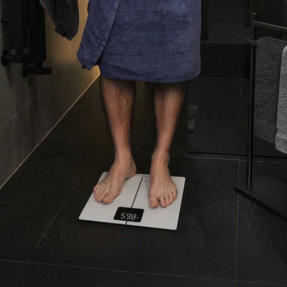 Wozinsky WIWL-180 älyvaaka valkoinen / Bluetooth-henkilövaaka sovelluksella / digitaalinen vaaka BMI-seurannalla