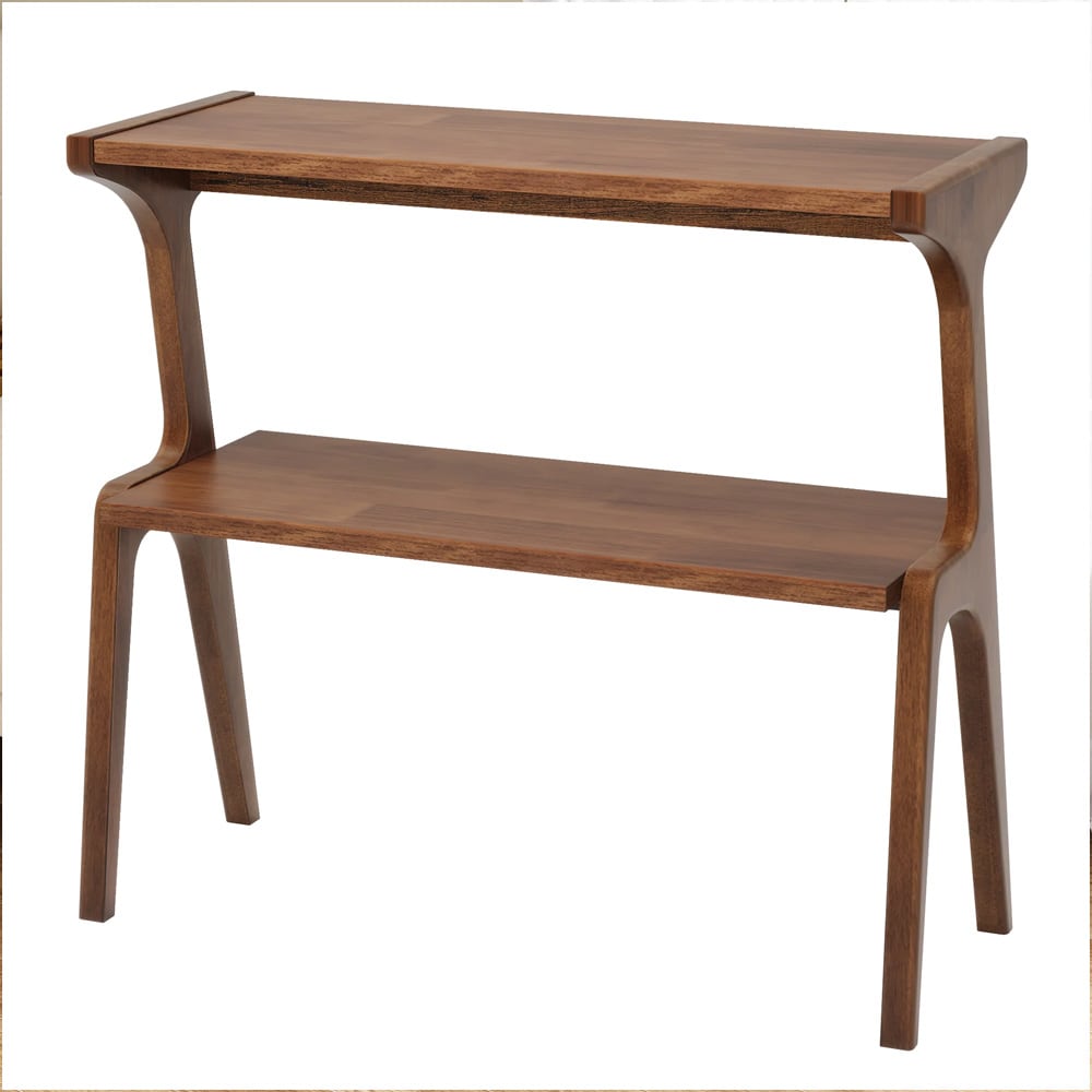 Kapea sivupöytä 70×30×67 cm / apupöytä 2 tasolla / yöpöytä massiivikumipuusta – Ruskea
