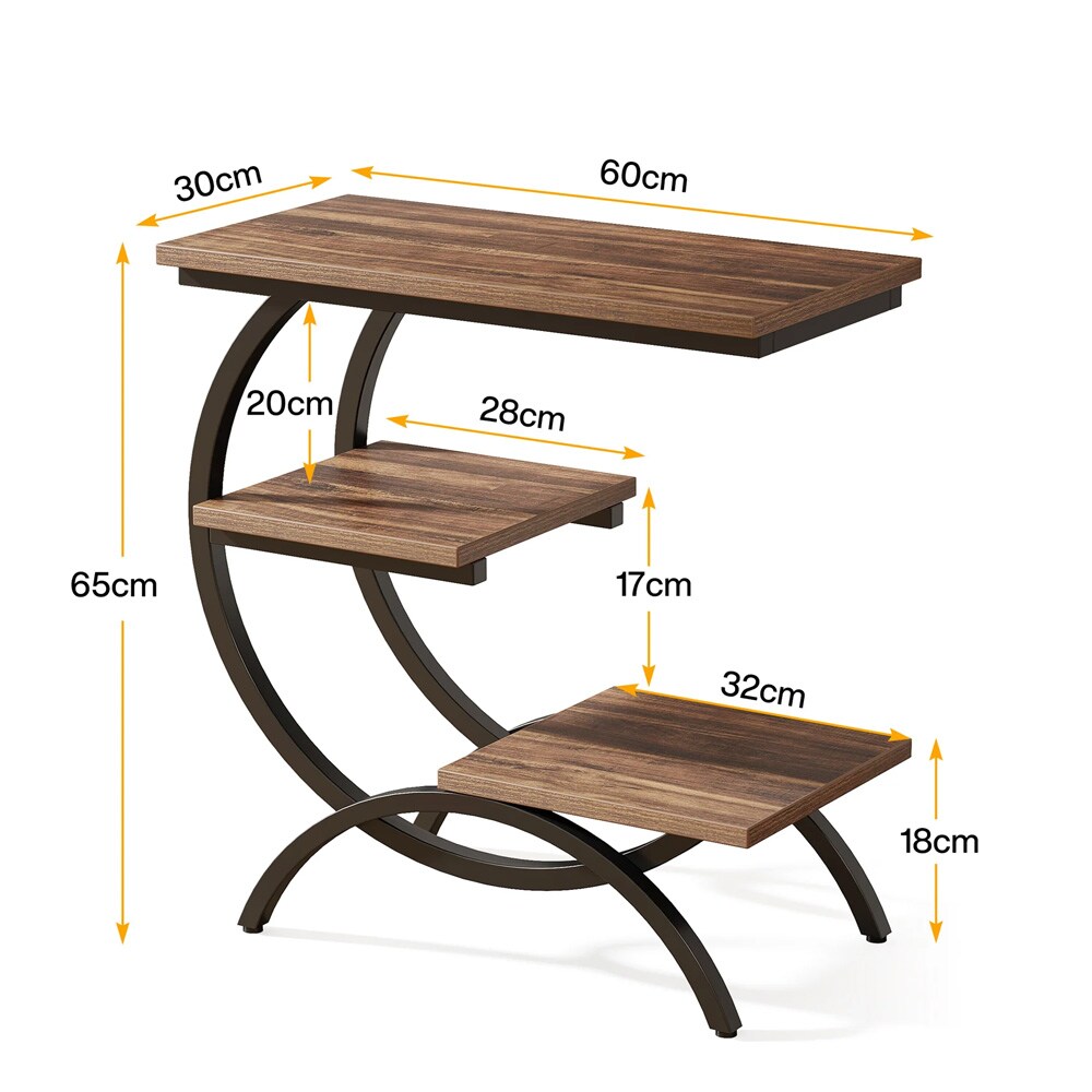 C-muotoinen sivupöytä 60×30×65 cm / apupöytä 3 hyllyllä / yöpöytä – Ruskea/musta