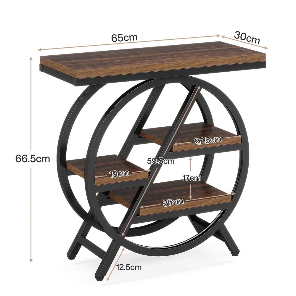 Kapea sivupöytä 65×30×66,5 cm / apupöytä 4 tasolla / yöpöytä – Ruskea/musta