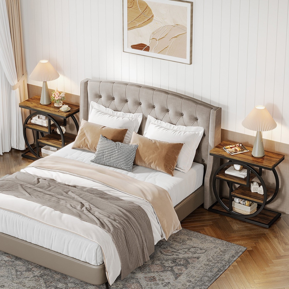 Kapea sivupöytä 65×30×65 cm / apupöytä 4 hyllyllä / säilytyshylly – Ruskea/musta