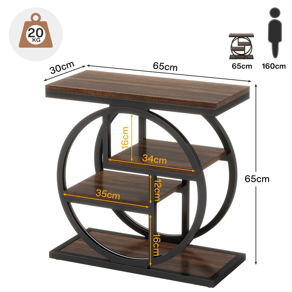 Kapea sivupöytä 65×30×65 cm / apupöytä 4 hyllyllä / säilytyshylly – Ruskea/musta