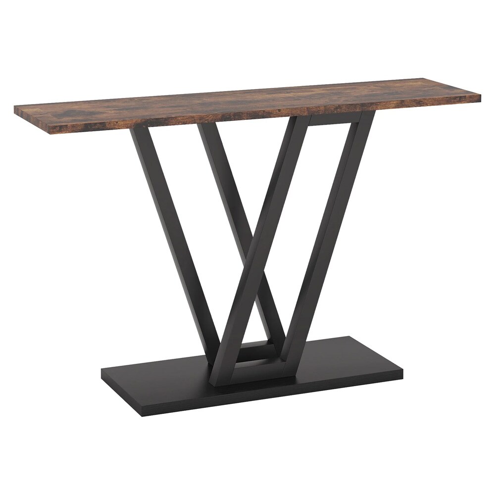 Rustiikin ruskea konsolipöytä mustalla metallirungolla 110 x 30 cm / kapea apupöytä / eteispöytä / sivupöytä