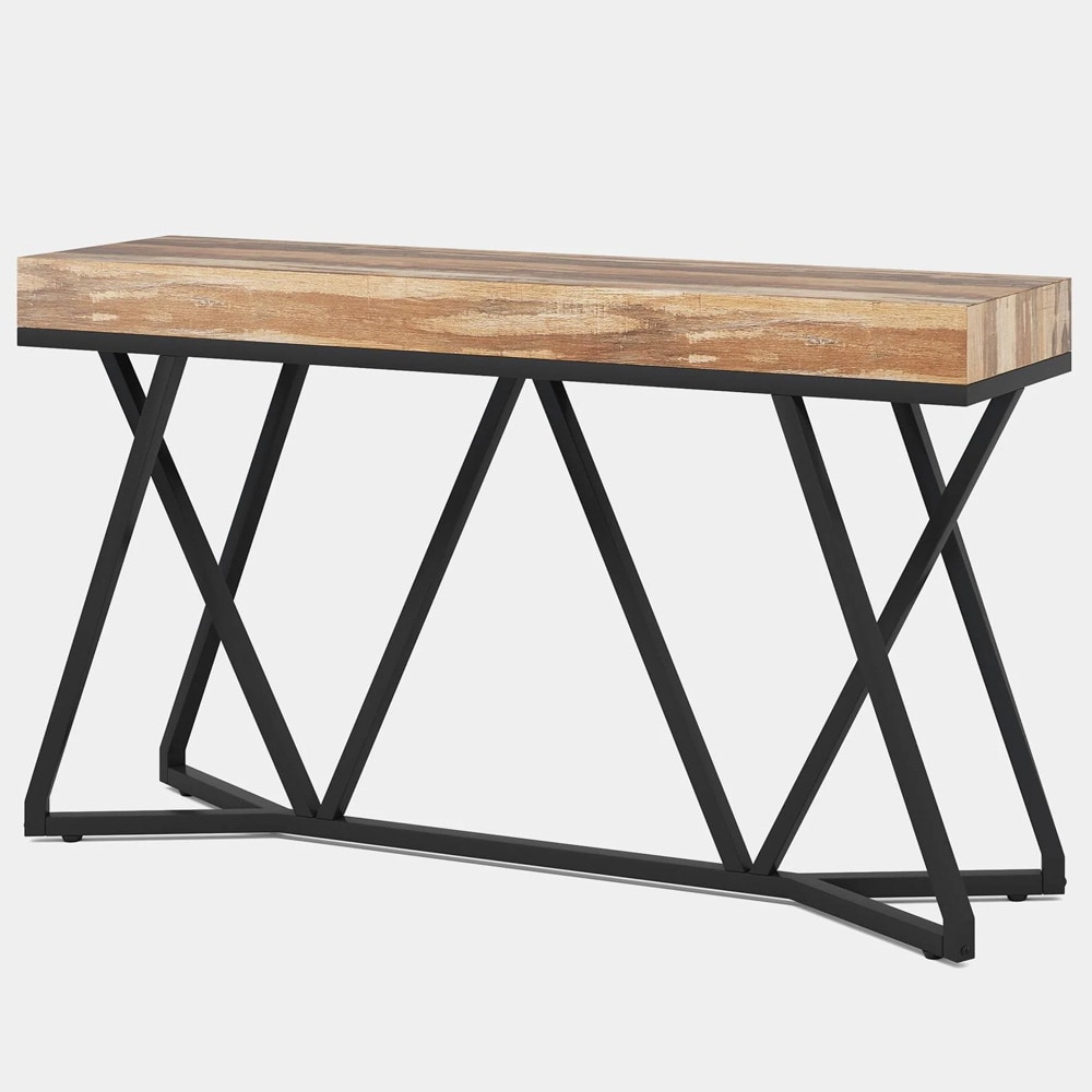 Konsolipöytä 140 x 30 x 90 cm / kapea eteispöytä / laskupöytä mustalla metallijalustalla