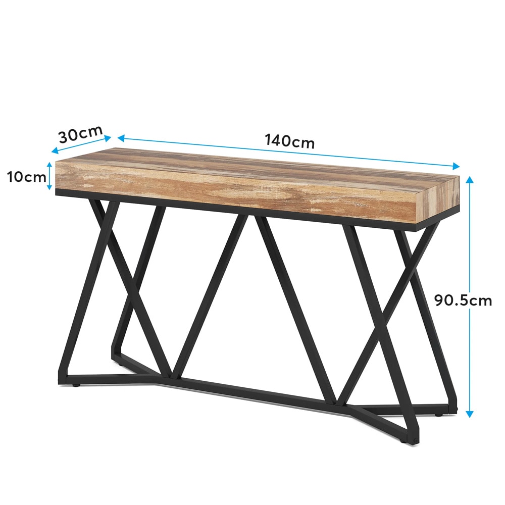 Konsolipöytä 140 x 30 x 90 cm / kapea eteispöytä / laskupöytä mustalla metallijalustalla