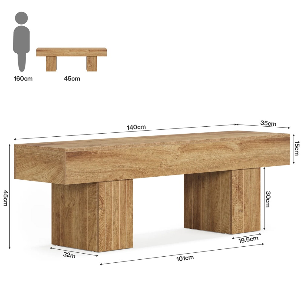 Istuinpenkki puusta 140 x 35 x 45 cm / tukeva ruokapenkki maalaistyyliin / eteispenkki / sängynpäätypenkki ruskeana