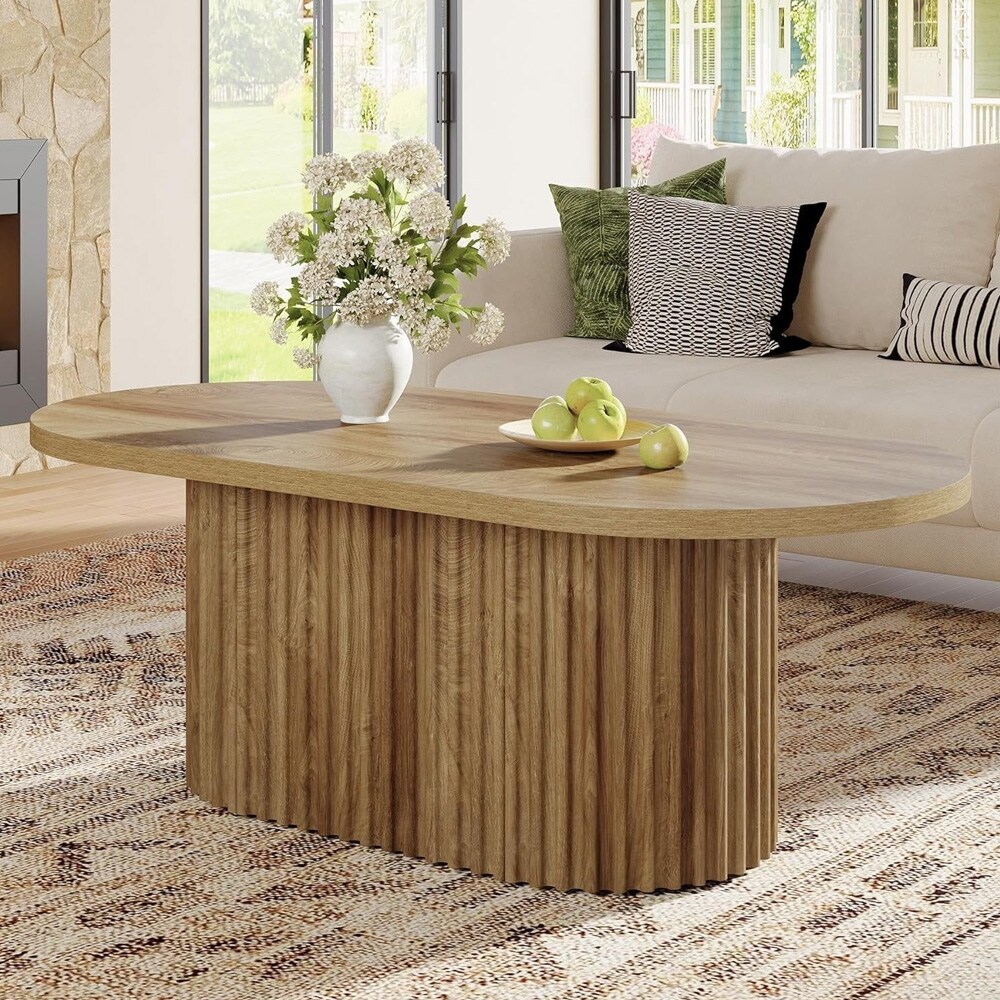 Soikea sohvapöytä 120 x 60 x 45 cm / rustiikkinen olohuonepöytä / puupöytä, jossa on uurrettu pinta / ruskea pöytä
