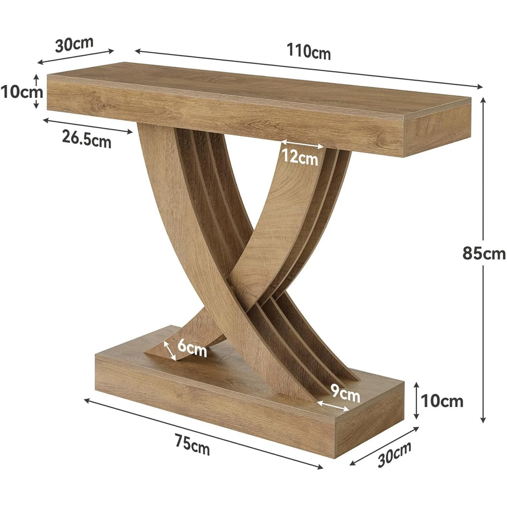 Konsolipöytä 110 x 30 x 85 cm / kapea eteispöytä / laskupöytä X-muotoisella jalustalla / ruskea sivupöytä