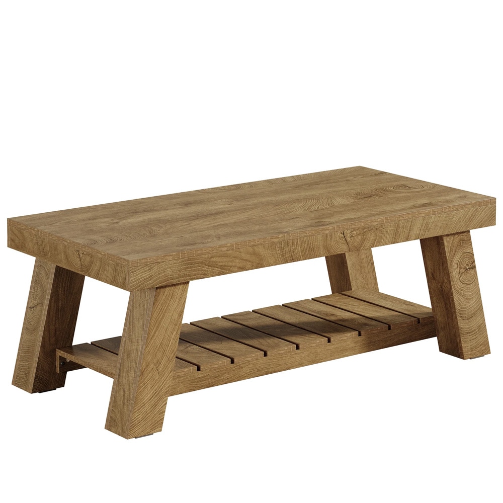 Sohvapöytä 120 x 60 x 45 cm / suorakulmainen olohuoneen pöytä / ruskea pöytä alahyllyllä / pöytä V-muotoisilla jaloilla