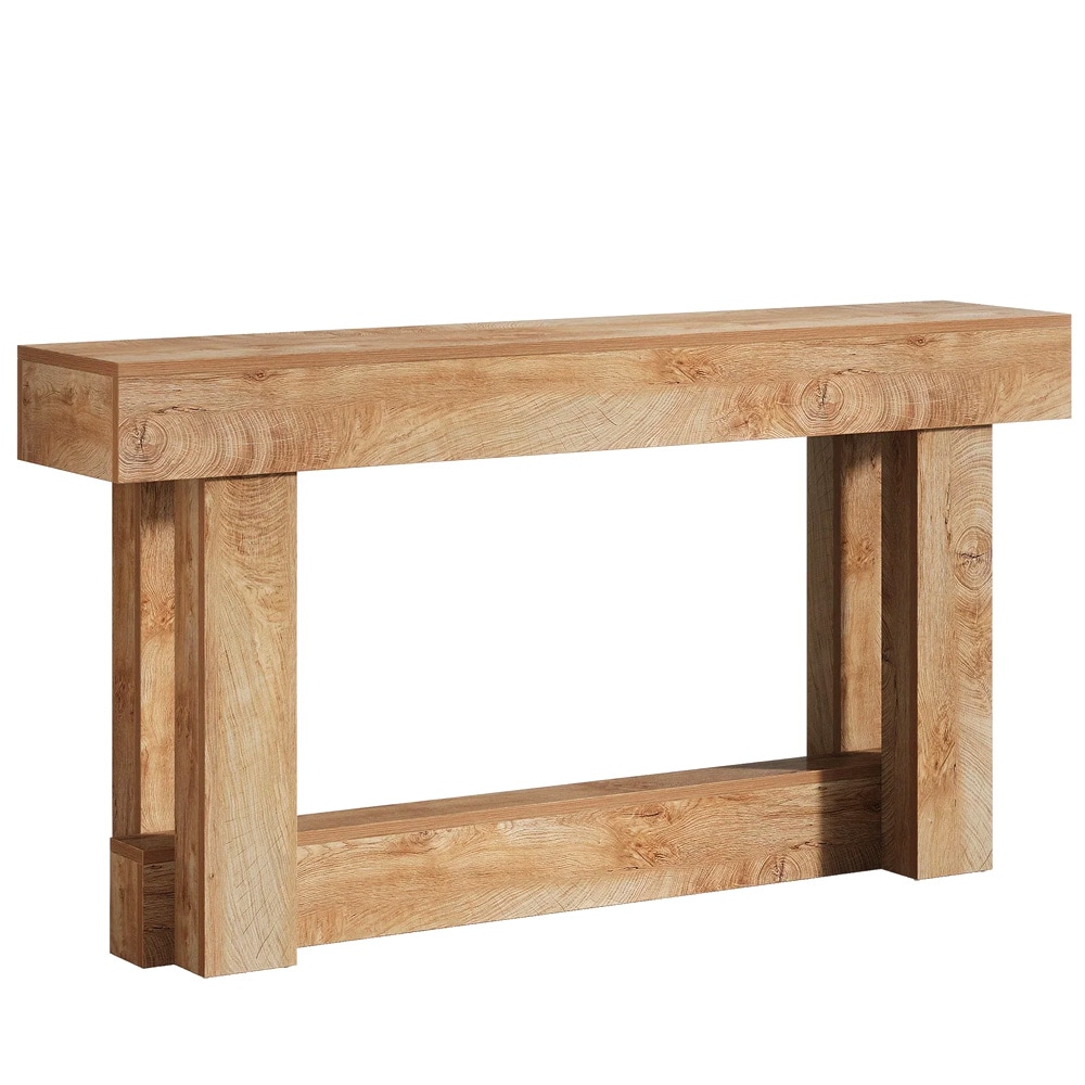 Konsolipöytä 160 x 30 x 85 cm / kapea eteispöytä / laskupöytä alahyllyllä / sivupöytä vaaleanruskealla puukuviolla