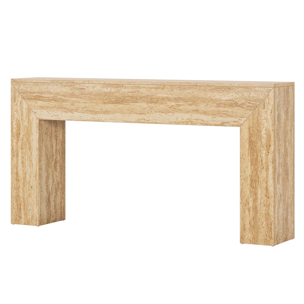 Konsolipöytä 160 x 30 x 80 cm / kapea eteispöytä / laskupöytä travertiinikuviolla / vaaleanruskea sivupöytä