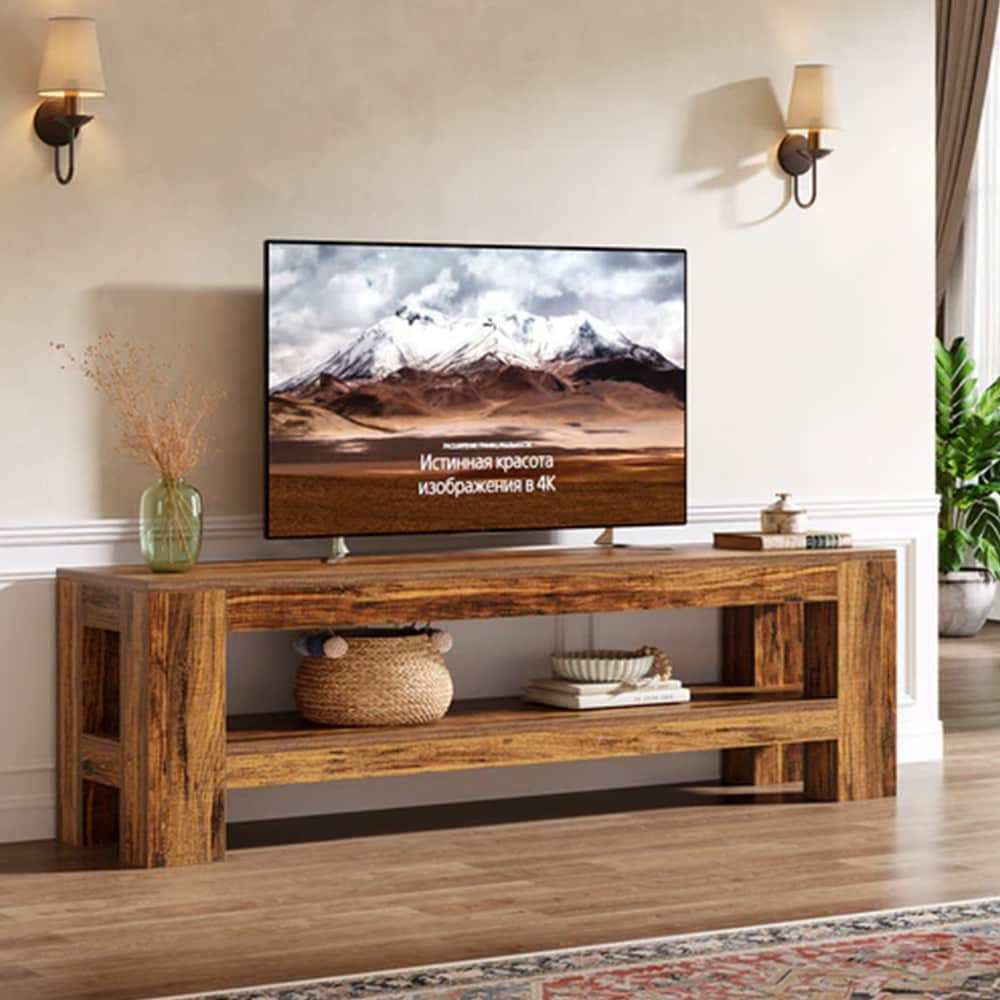 Puinen TV-kaluste 150 cm / puinen TV-penkki, jossa säilytyshylly / rustiikkinen mediapenkk
