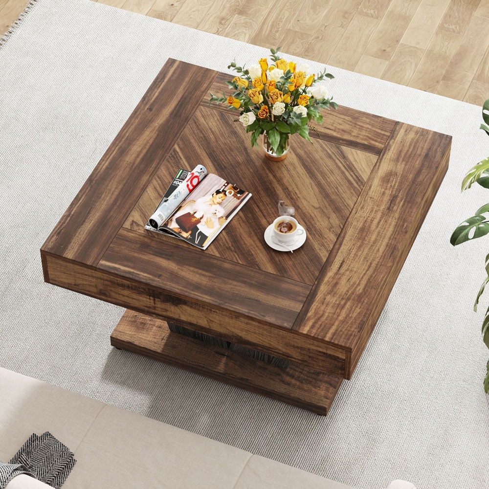 Sohvapöytä 80 x 80 x 50 cm / neliönmuotoinen olohuoneen pöytä / rustiikinruskea pöytä mustalla ristikkorungolla
