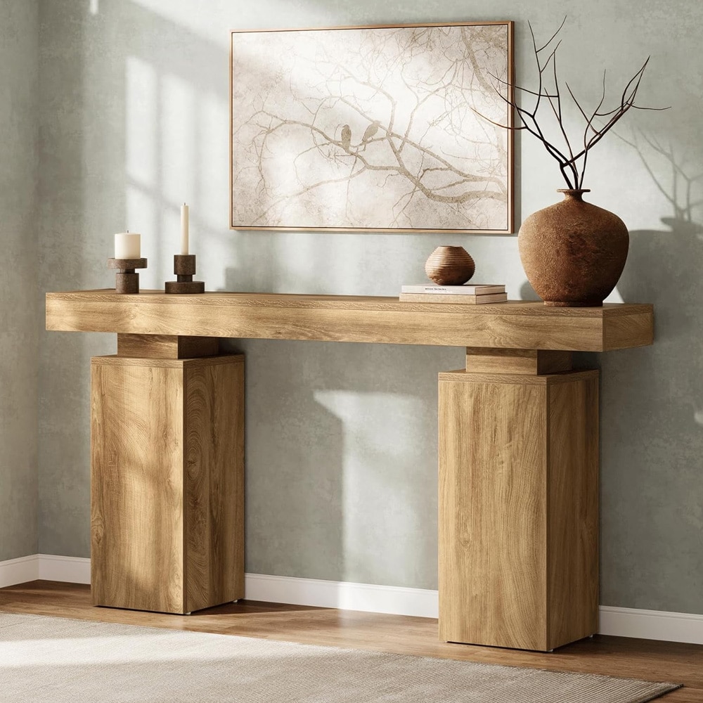 Konsolipöytä 160 x 30 x 85 cm / kapea eteispöytä / laskupöytä alahyllyllä / ruskea sivupöytä maalaistyyliin