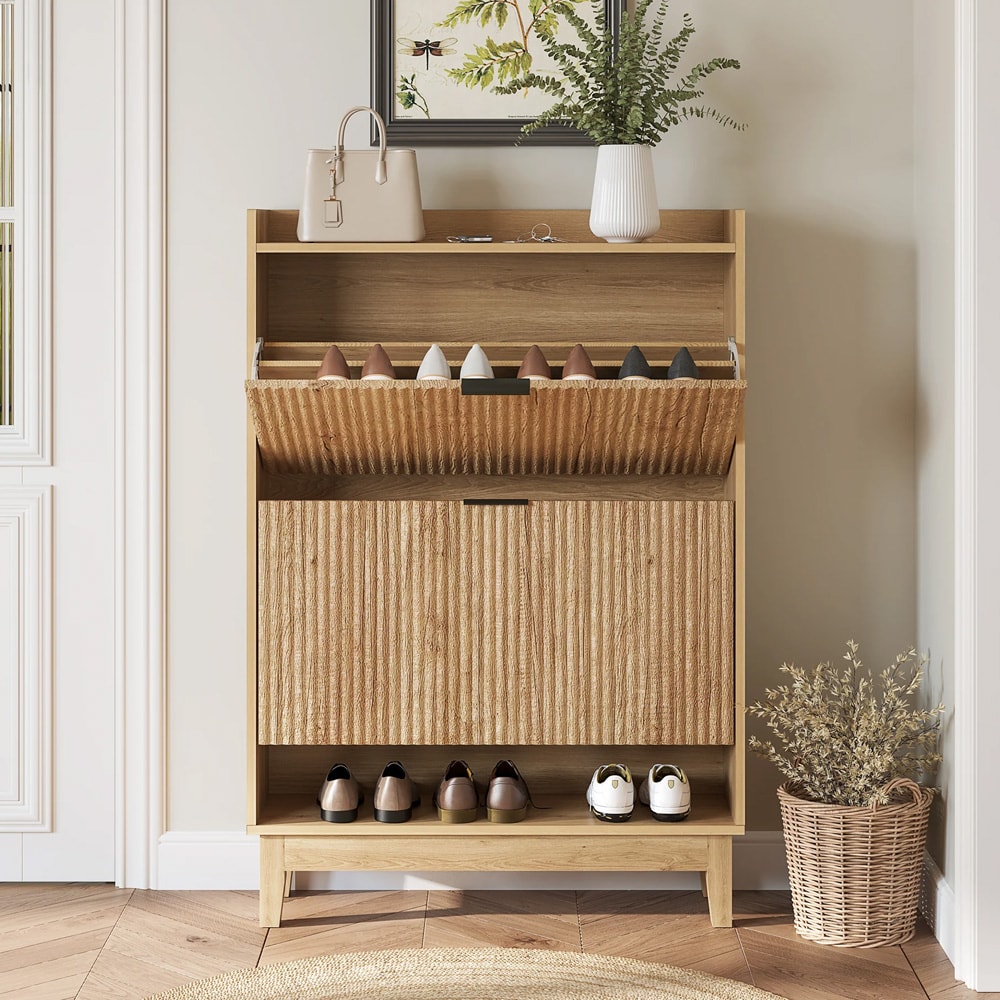 Kenkäkaappi 80 x 24 x 115 cm / kapea kenkien säilytyskaappi / kenkälipasto / kenkäsäilytys 2 luukulla ja laatikoilla