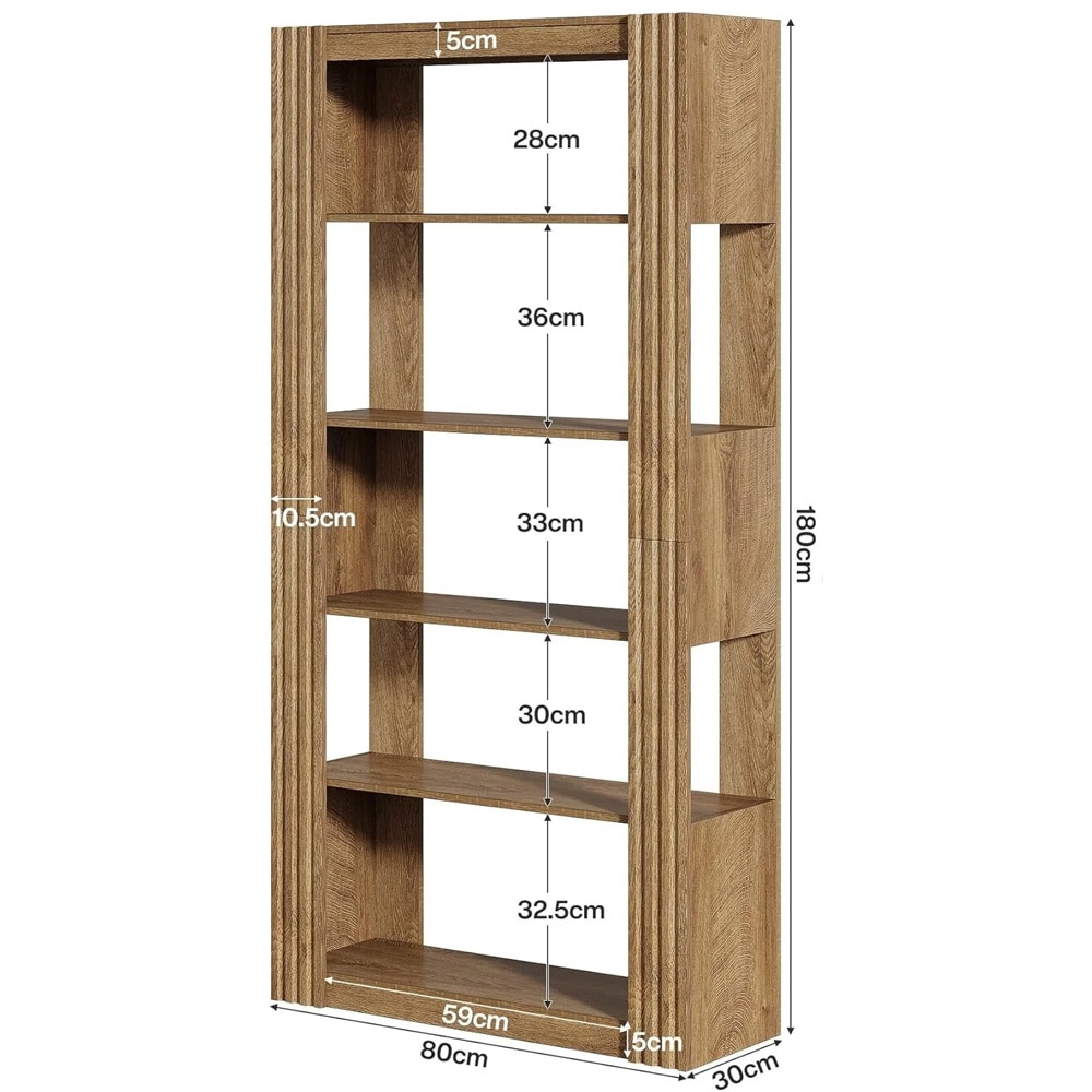 Kirjahylly 80 x 30 x 180 cm / vapaasti seisova säilytyshylly 5 hyllytasolla / ruskea toimistohylly