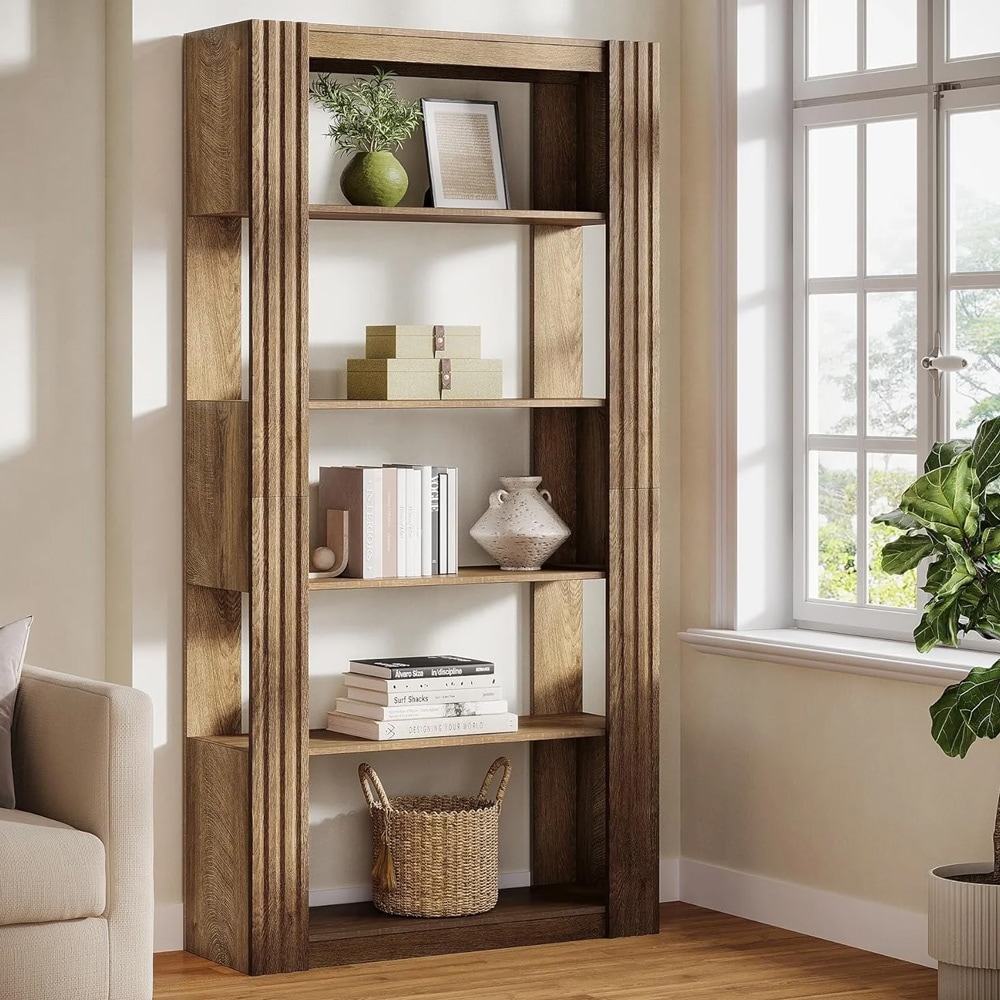 Kirjahylly 80 x 30 x 180 cm / vapaasti seisova säilytyshylly 5 hyllytasolla / ruskea toimistohylly