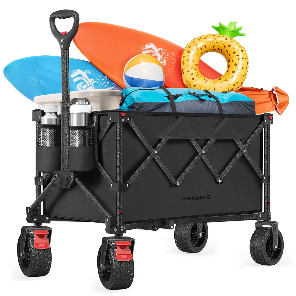 Kokoontaitettava kuljetusvaunu 150 l / kuljetuskärry 150 kg kantavuudella / jarrullinen vaunu – Musta