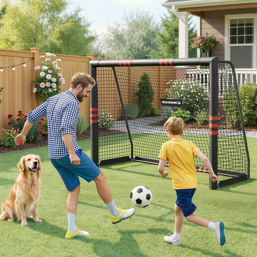 Jalkapallomaali 240 x 160 cm / ulkomaali vaahtomuovipehmustetuilla teräsputkilla ja PE-verkolla / maali maakiinnikkeillä