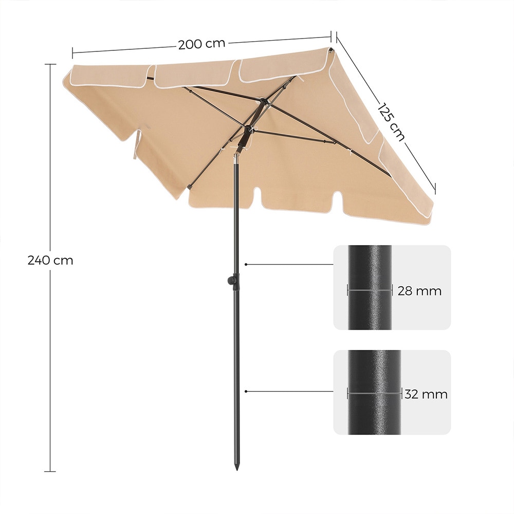 Suorakulmainen aurinkovarjo 200×125 cm / terassi- ja parvekevarjo UPF 50+ -suojalla – Taupe