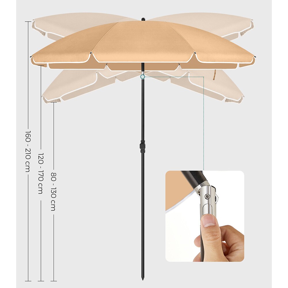 Aurinkovarjo Ø160 cm / parveke- ja rantavarjo UPF 50+ -suojalla ja kallistustoiminnolla – Taupe
