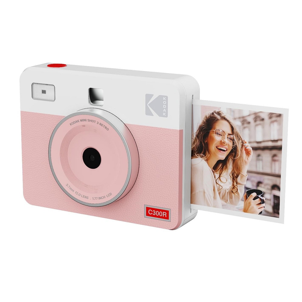 Kodak Mini Shot 3 Retro -pikakamera vaaleanpunainen / Bluetooth-valokuvatulostin / 2-in-1-kamera 7,6 x 7,6 cm