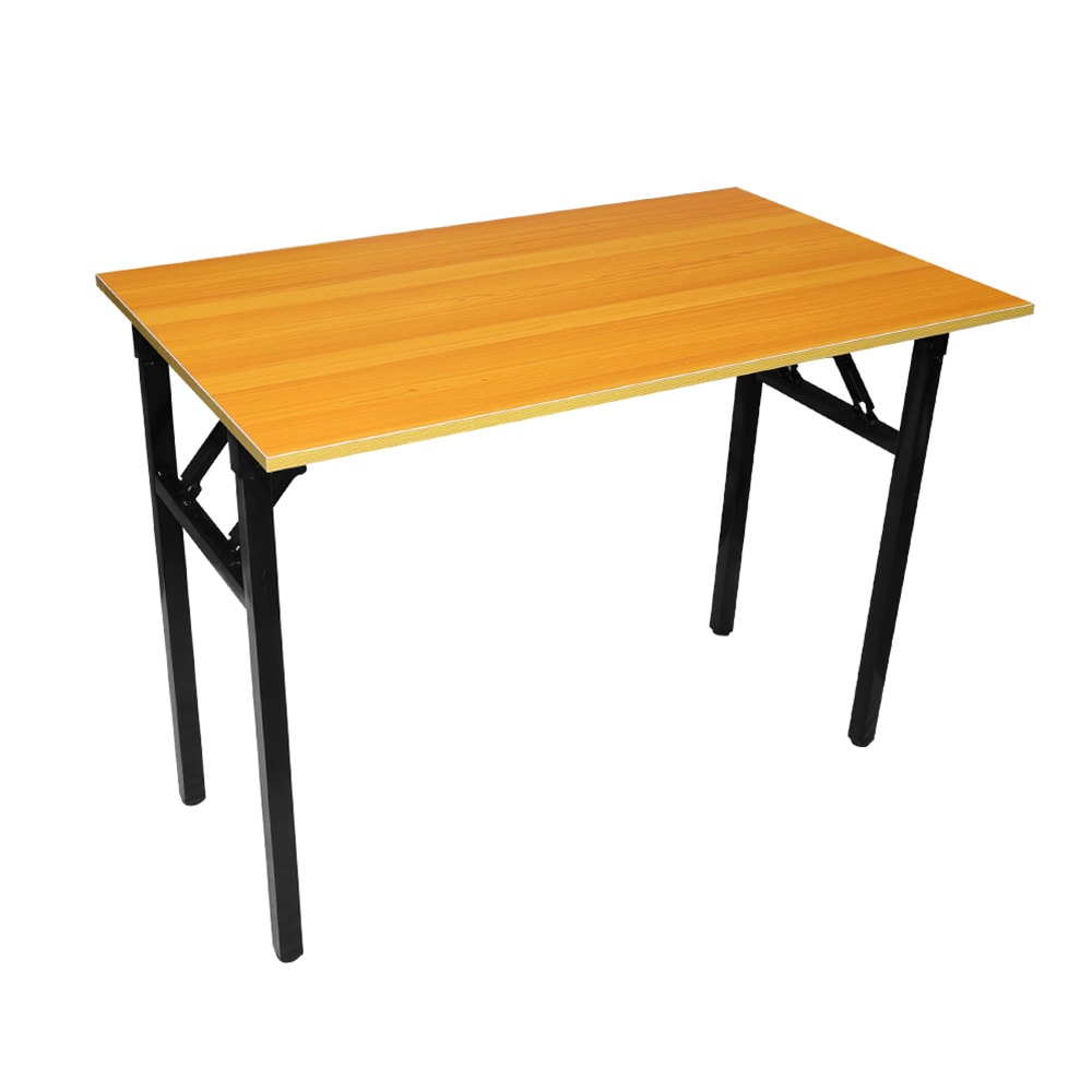 Kokoontaitettava pöytä 100×60×75 cm / taitettava työpöytä teräsrungolla / asennusvapaa tietokonepöytä – Bambu/musta