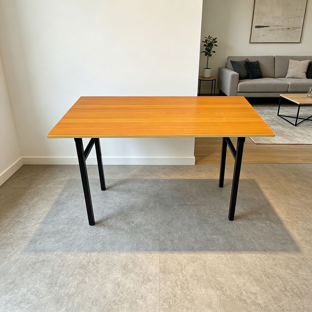 Kokoontaitettava pöytä 120×60×75 cm / taitettava työpöytä teräsrungolla / asennusvapaa tietokonepöytä – Bambu/musta