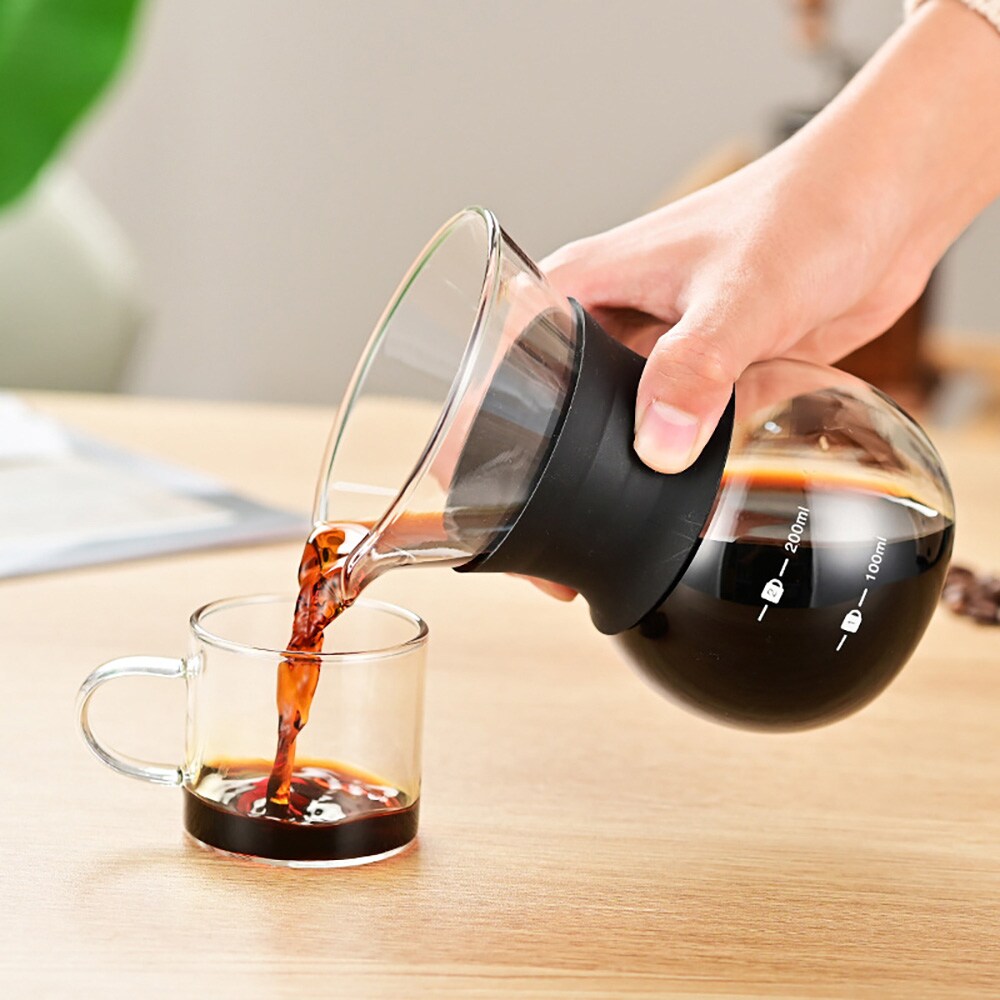 Lasinen pour over -kahvinkeitin, jossa on suodatin ja silikonikahva, 200 ml / Kahvinkeitin käsinvalmistukseen