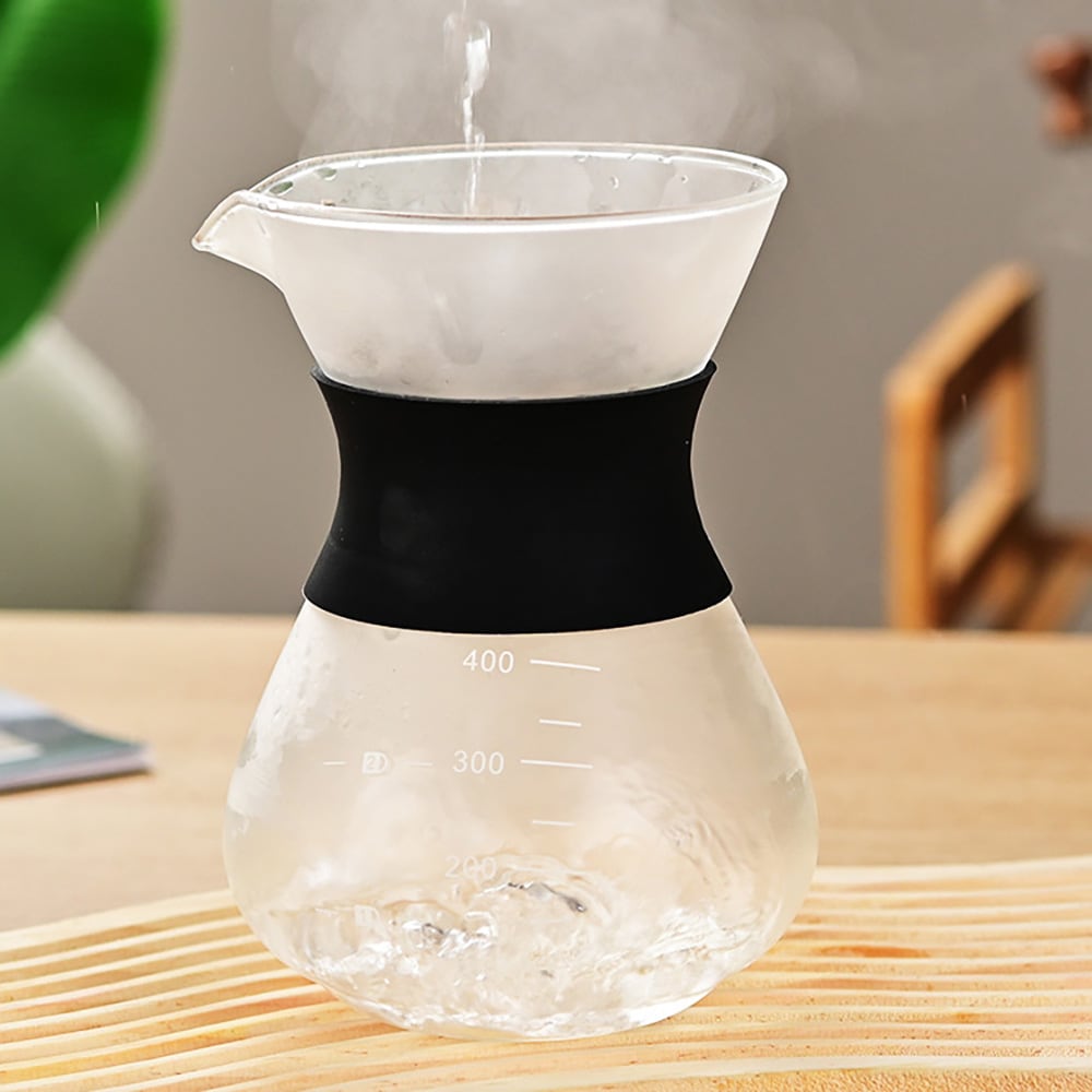 Lasinen pour over -kahvinkeitin, jossa on suodatin ja silikonikahva, 400 ml / Kahvinkeitin käsinvalmistukseen