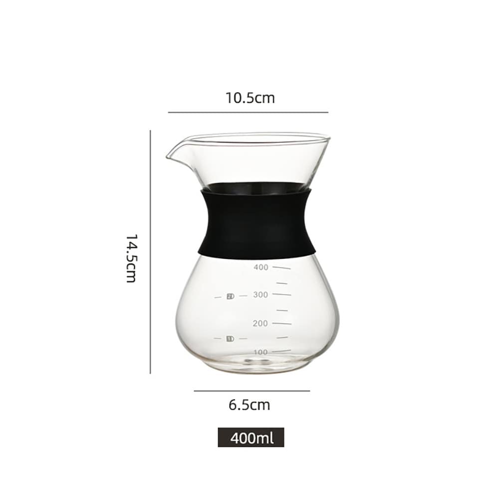 Lasinen pour over -kahvinkeitin, jossa on suodatin ja silikonikahva, 400 ml / Kahvinkeitin käsinvalmistukseen