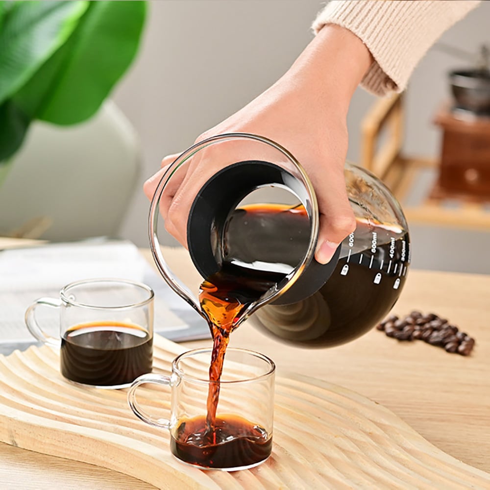 Lasinen pour over -kahvinkeitin, jossa on suodatin ja silikonikahva, 600 ml / Kahvinkeitin käsinvalmistukseen