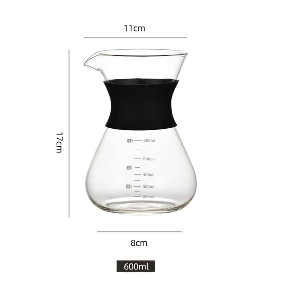 Lasinen pour over -kahvinkeitin, jossa on suodatin ja silikonikahva, 600 ml / Kahvinkeitin käsinvalmistukseen