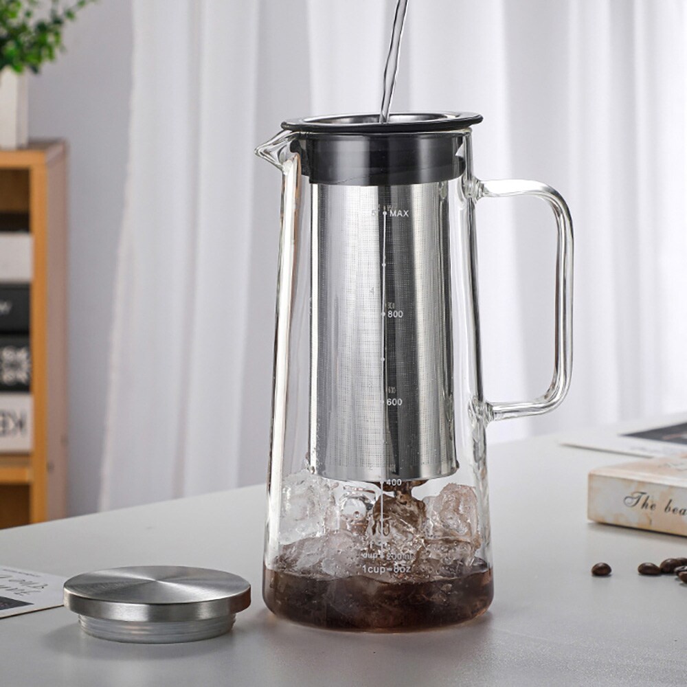 Lasinen cold brew -kannu, jossa on suodatin ja kansi, 1000 ml / Cold brew -keitin