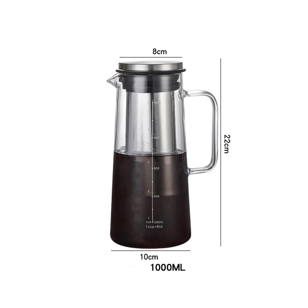 Lasinen cold brew -kannu, jossa on suodatin ja kansi, 1000 ml / Cold brew -keitin