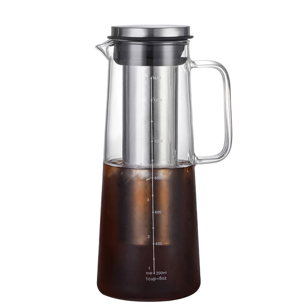Lasinen cold brew -kannu, jossa on suodatin ja kansi, 1400 ml / Cold brew -keitin