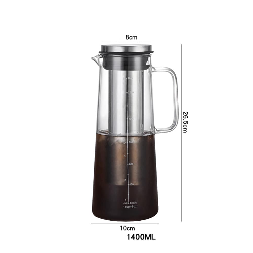 Lasinen cold brew -kannu, jossa on suodatin ja kansi, 1400 ml / Cold brew -keitin