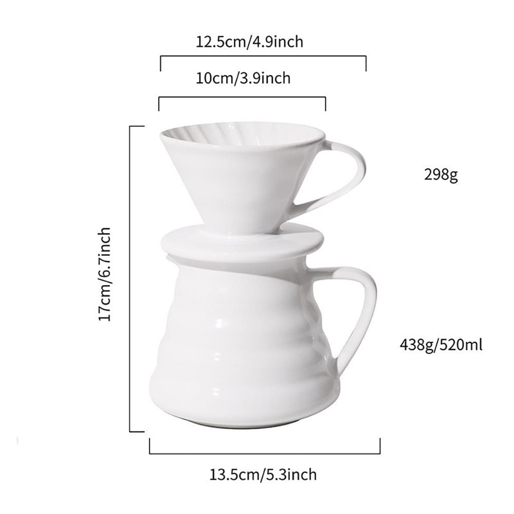 Pour over -kahvisetti keramiikkaa / valkoinen suodatinsuppilo ja kannu / käsinvalmistussarja 1–2 kupille
