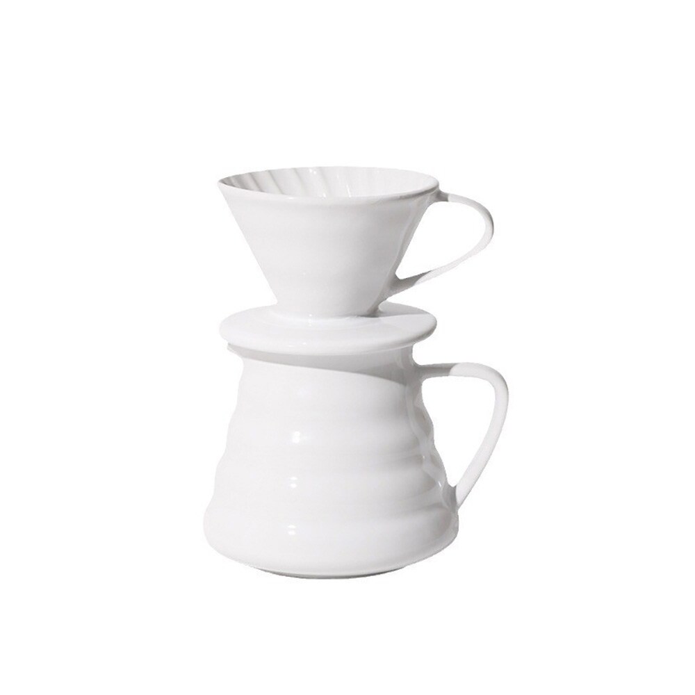 Pour over -kahvisetti keramiikkaa / valkoinen suodatinsuppilo ja kannu / käsinvalmistussarja 1–4 kupille