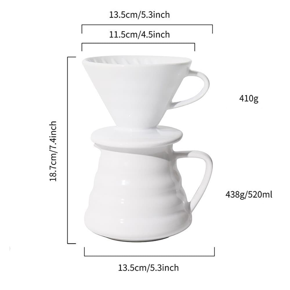 Pour over -kahvisetti keramiikkaa / valkoinen suodatinsuppilo ja kannu / käsinvalmistussarja 1–4 kupille